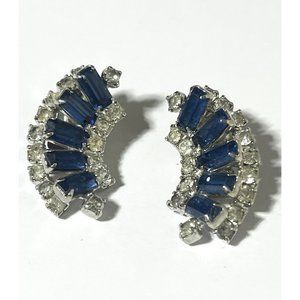 Vintage Astra Blue Glass Rhinestone Earrings